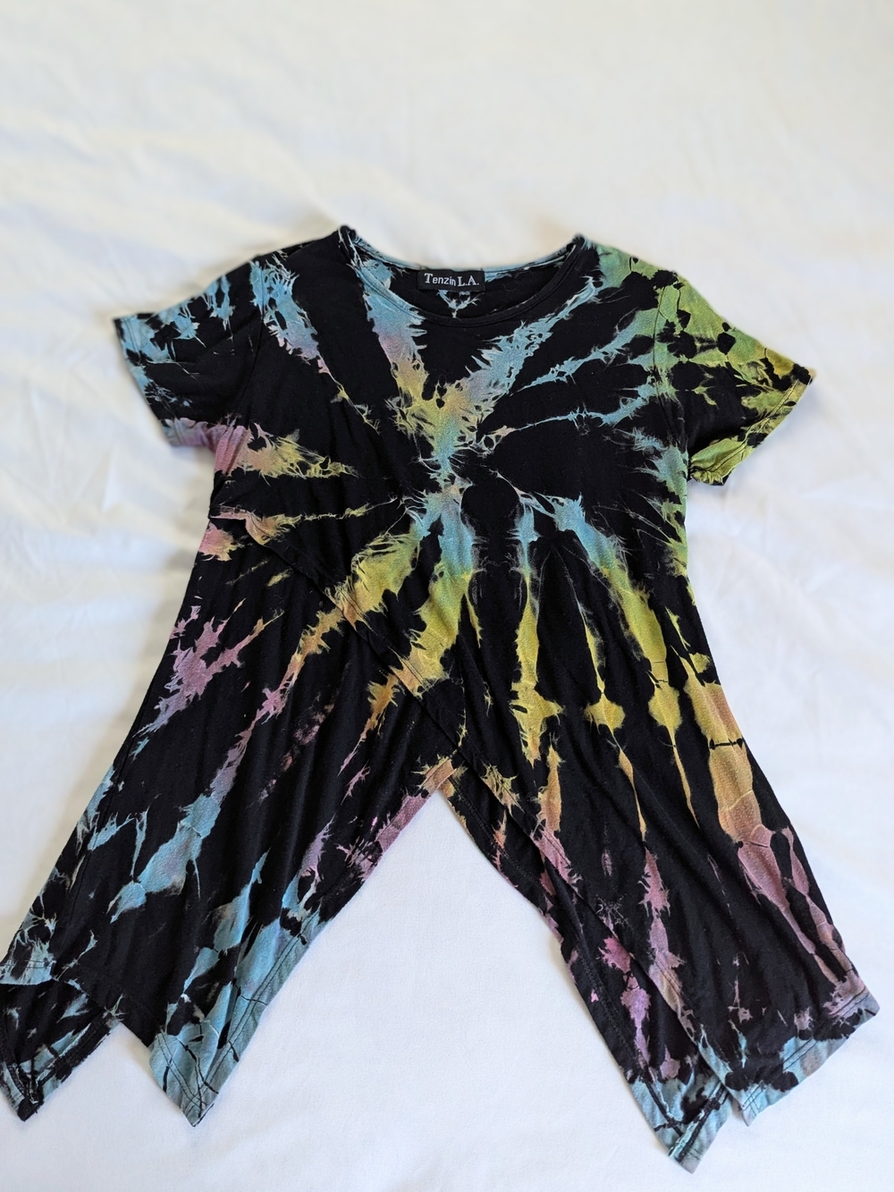 Cool Vintage Black Tie-Dye Short Sleeve Top
